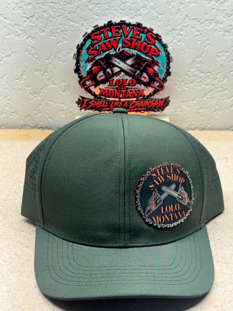 Steve’s Saw Shop · Custom Patch Hat with personalized logo patch