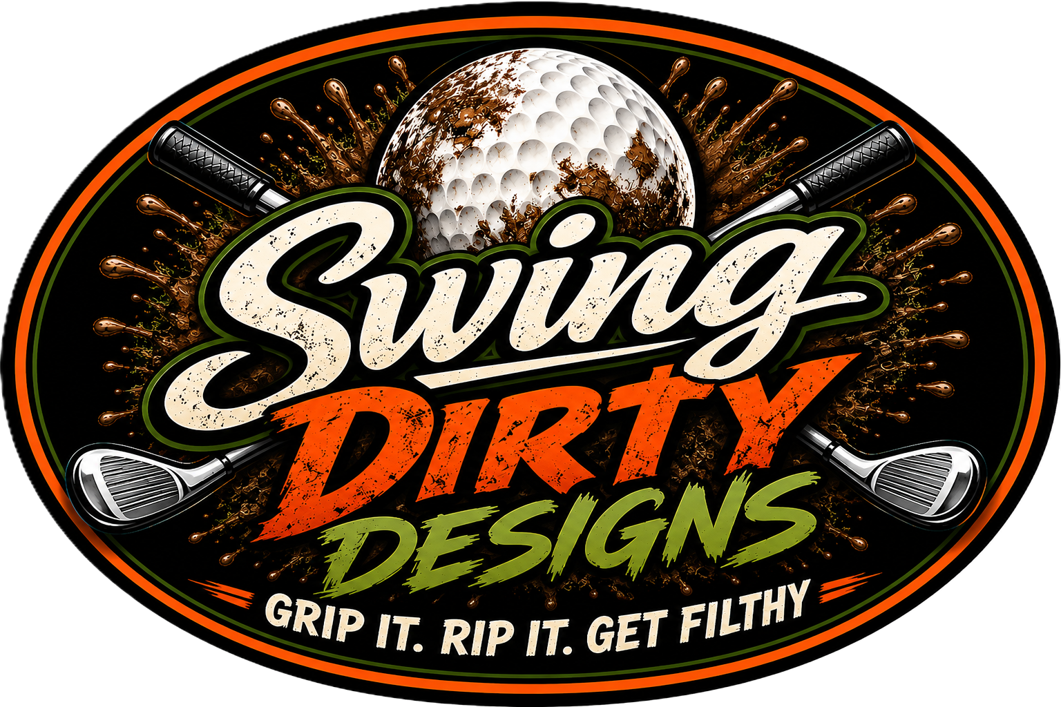 Swing Dirty Designs logo — Grip It. Rip It. Get Filthy.